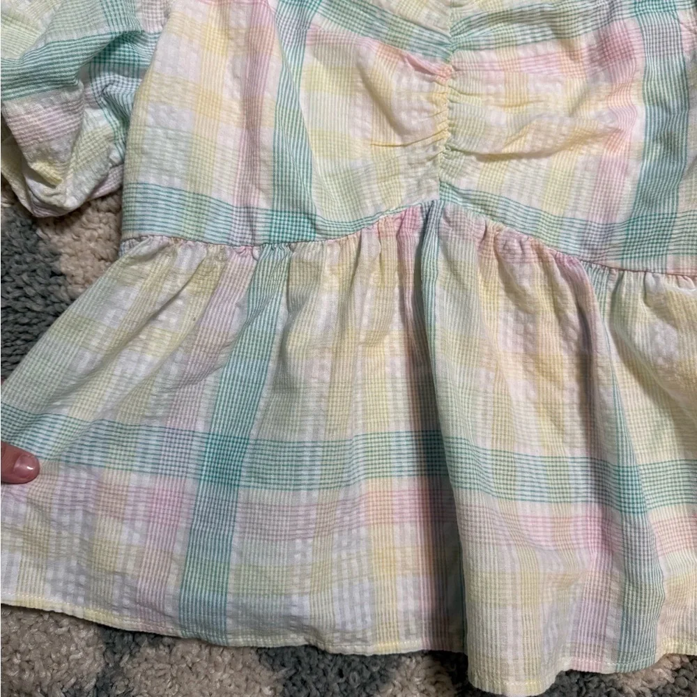 OLD NAVY NWT New With Tags Puff Sleeve Smocked Seersucker Babydoll Swing Blouse